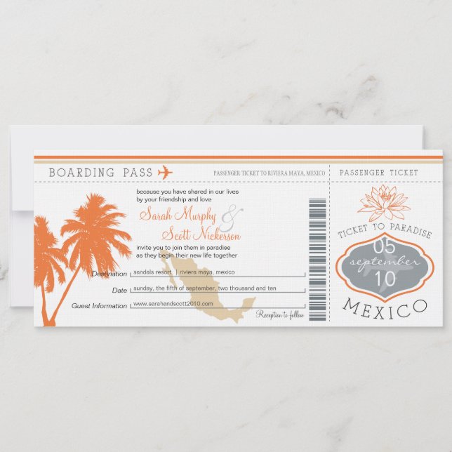 Boda de destino de tarjeta de embarque de México (Anverso)