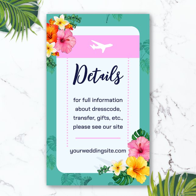 Boda de destino de tarjeta de embarque tropical (Boarding Pass Destination Wedding Enclosure Card)