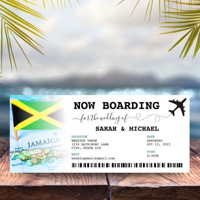 Boda de destino de tarjetas de embarque de Jamaica (Jamaica Boarding Pass Destination Wedding Invitation
)