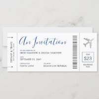 Boda de destino del billete de avión con tarjeta d