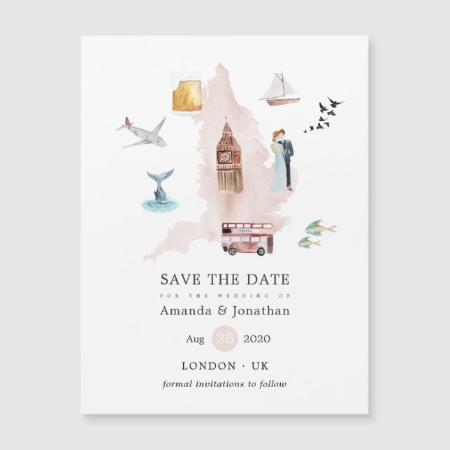 Boda de destino en Inglaterra acuarela (Anverso)