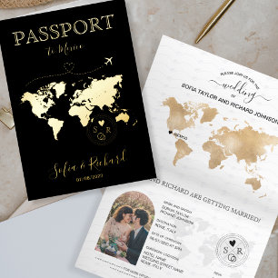 Boda de Destino Mapa Mundial de Pasaporte Negro Do