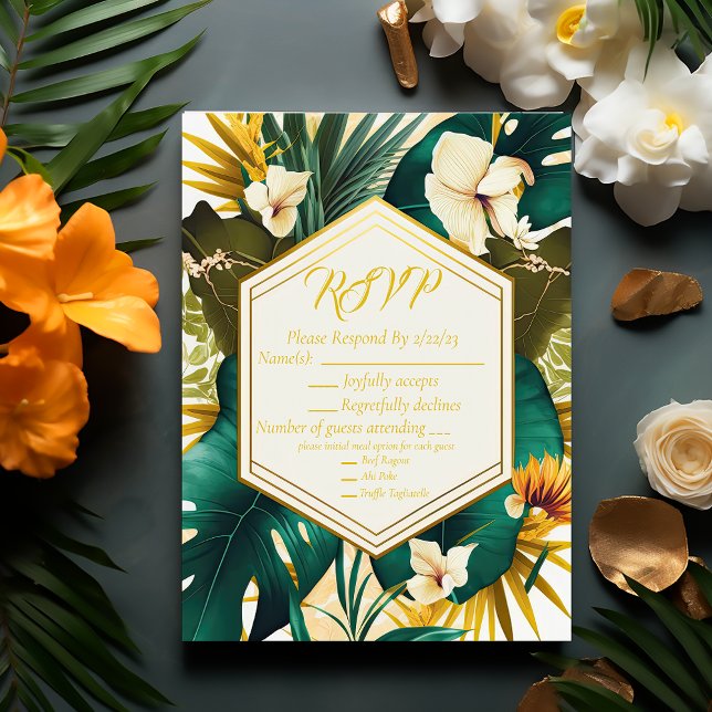 Boda de destino tropical formal de moda RSVP (Elegant and Stylish Tropical Destination Wedding RSVP Enclosure Card)