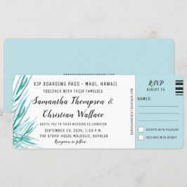 Boda de destino tropical Palm de tarjeta de embarq