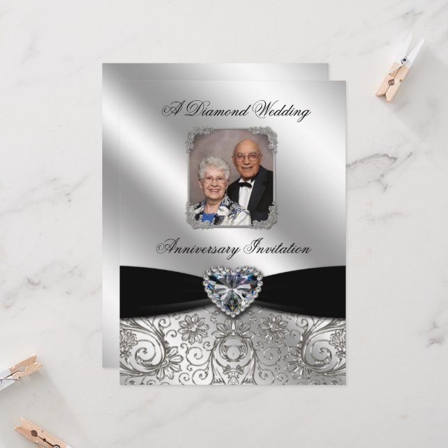 Boda de diamantes Aniversario 6.5x8.7 Invitación d (Anverso/Reverso In Situ)