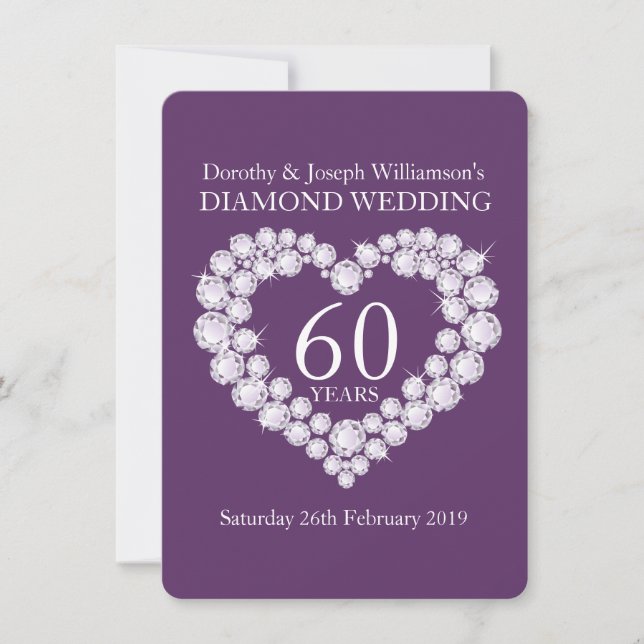 Boda de diamantes corazón 60 fiesta invitación (Anverso)