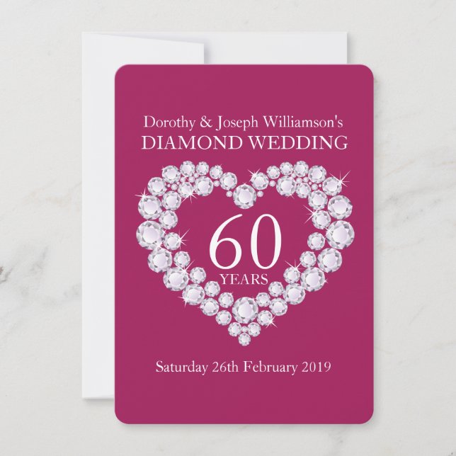 Boda de diamantes corazón 60 fiesta invitación (Anverso)