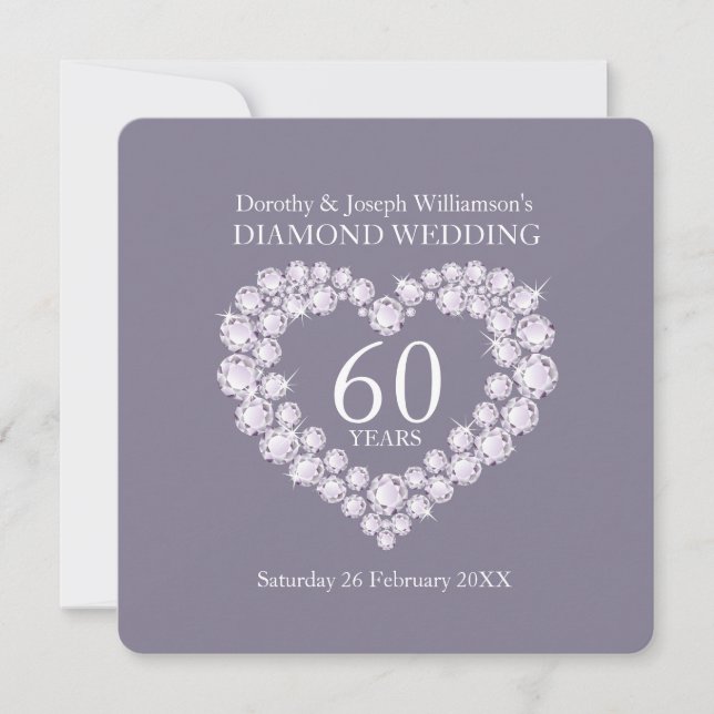 Boda de diamantes corazón 60 fiesta invitación (Anverso)