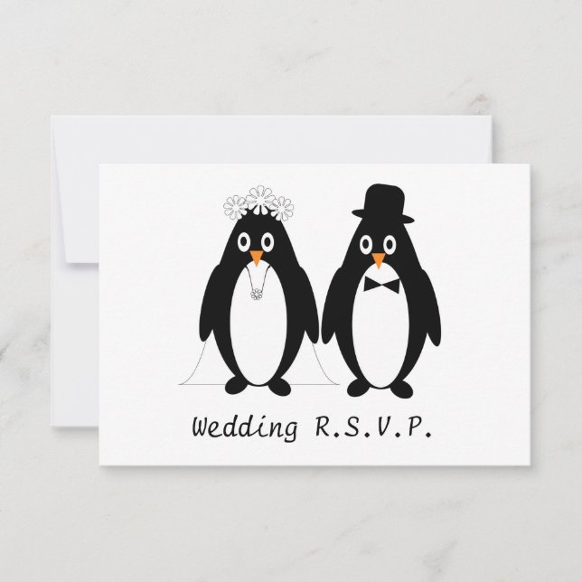 Boda de diseño de pingüino RSVP (Anverso)