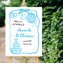 Boda de dobleces azules dibujados a mano caprichos