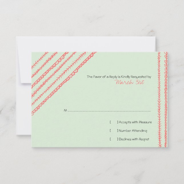 Boda de Doodles de Coral y Mint Fun RSVP (Anverso)