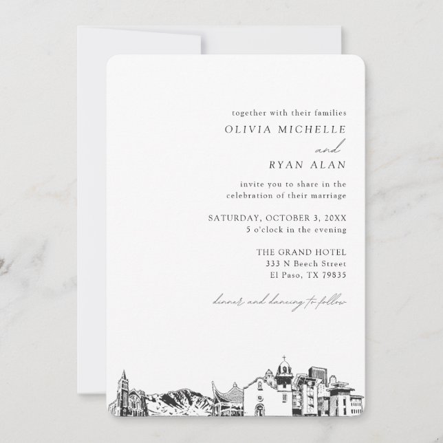 Boda de El Paso Elegante Invitación en Skyline (Anverso)