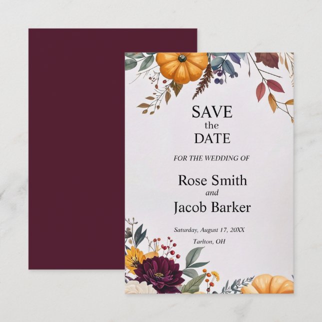 Boda de Elegancia de Otoño Guardar la Invitación d (Anverso / Reverso)