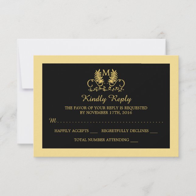 Boda de Emblema Floral Dorada RSVP (Anverso)
