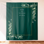 Boda de Emerald Greenery - Fondo de foto<br><div class="desc">Con delicadas hojas de color agua verde y un marco dorado sobre un fondo verde esmeralda,  este puesto de boda botánico de moda puede ser personalizado con sus nombres y fecha especial. Diseñado por Thisisnotme©</div>