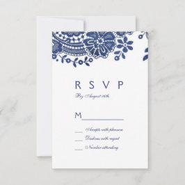 Boda de encaje azul y blanco elegante RSVP