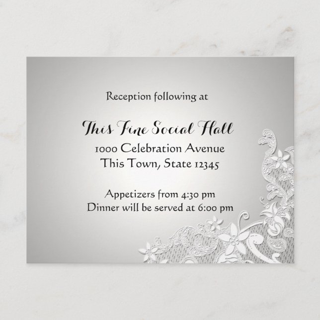 Boda de encaje blanco vintage recepción plata (Anverso)