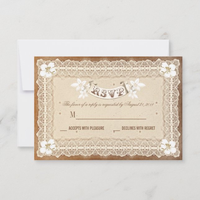 boda de encaje blanco vintage RSVP (Anverso)