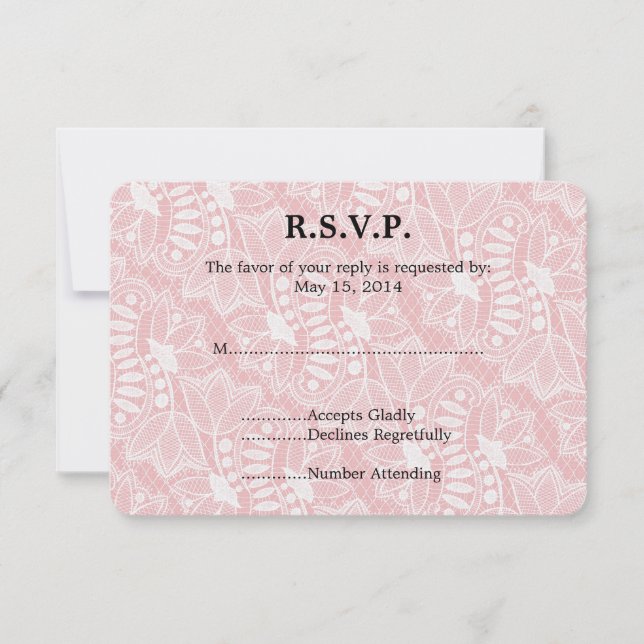 Boda de encaje floral rosa RSVP (Anverso)