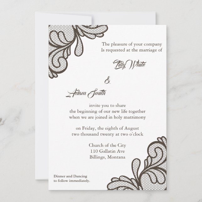 Boda de encaje marrón - Invitación (Anverso)