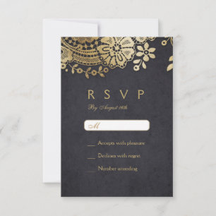 Boda de encaje negro y elegante de oro RSVP