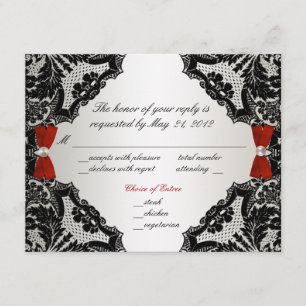 Boda de encaje rojo, blanco y negro RSVP
