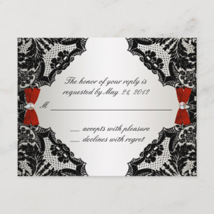 Boda de encaje rojo, blanco y negro RSVP