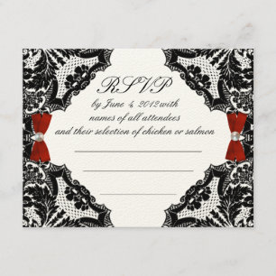 Boda de encaje rojo, marfil y negro RSVP