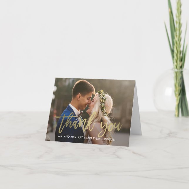 Boda de encanto cepillado Gracias Tarjeta Faux Gol (Anverso)