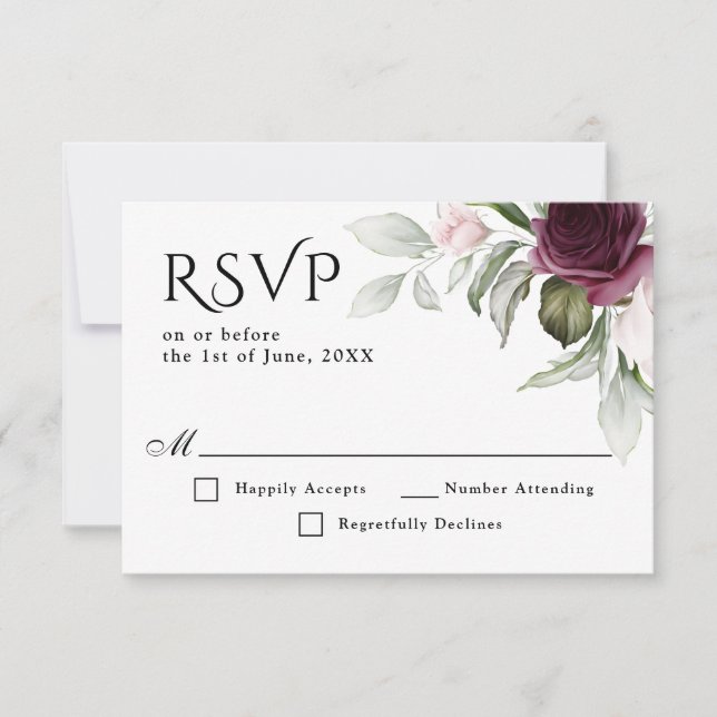 Boda de Encanto Floral Rosa y Pluma RSVP (Anverso)