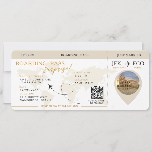 Boda de entradas de aerolíneas con tarjeta de emba (Anverso)