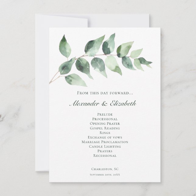 Boda de Eucalipto con Acuarela | Programa Blanco (Anverso)