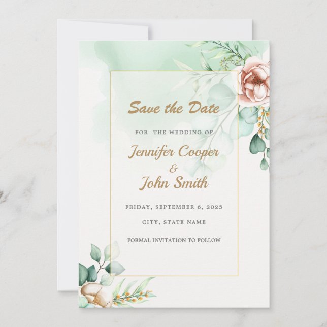 Boda de Eucalipto Verde Save the Date  (Anverso)