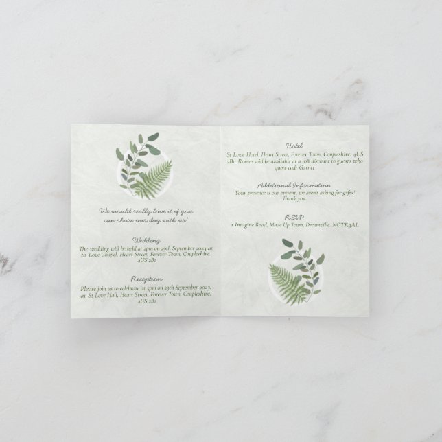Boda de Eucalyptus y Fern Rings Invitación (Interior)