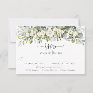 Boda de Flor Blanca con RSVP de Elección de Comida