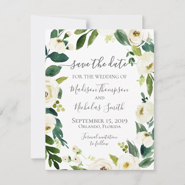 Boda De Flor Blanca Con Wreath Ahorra La Tarjeta D (Anverso)