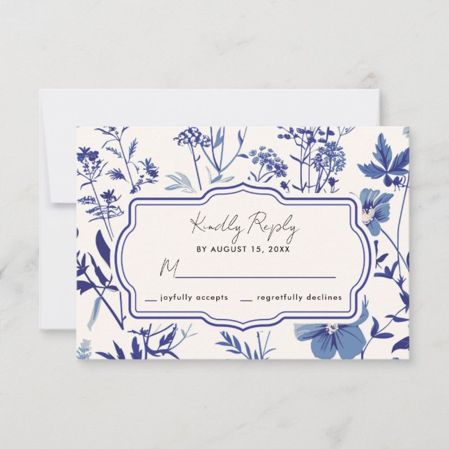Boda de Flor Silvestre Rustic Indigo Azul RSVP (Anverso)