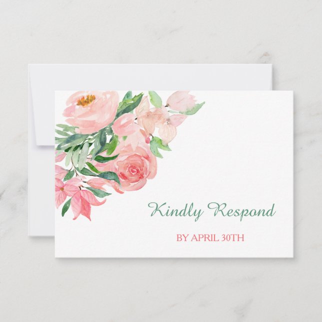 Boda de flor verde rosa de coral RSVP (Anverso)