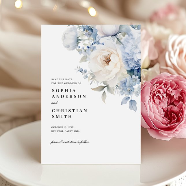 Boda De Flores Azules Y Blancas Guardar La Tarjeta (Subido por el creador)