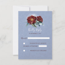 Boda de Flores de Acuarela en Burgundy y Azul RSVP