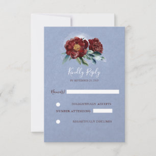 Boda de Flores de Acuarela en Burgundy y Azul RSVP
