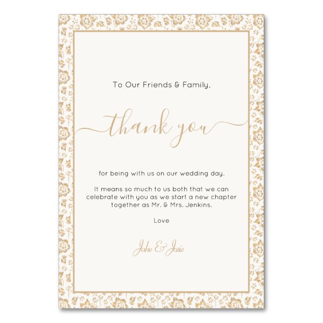 Boda de flores de bonito gracias Table Card (Anverso)