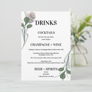 Boda de flores de campo minimalista Menú de bebida