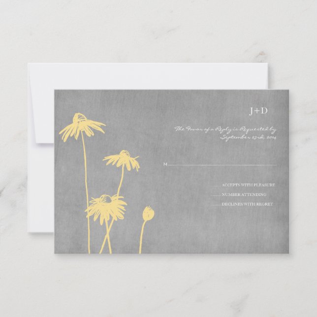 Boda de flores de Moda amarilla y gris RSVP (Anverso)