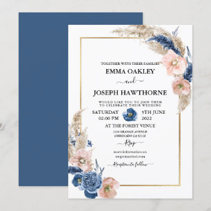 Boda de flores de moda azul pastel Boho Invitación