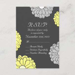 Boda de flores de zinnia gris y amarilla RSVP