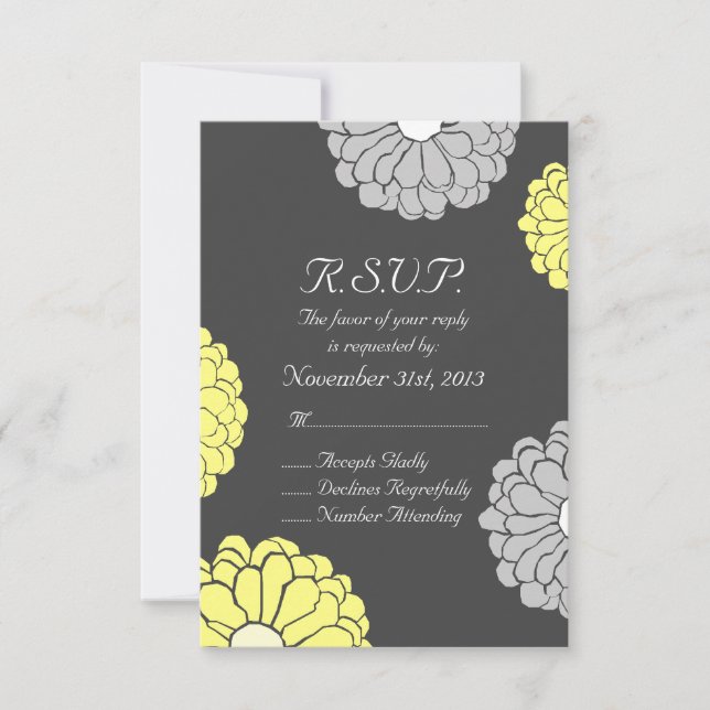 Boda de flores de zinnia gris y amarilla RSVP (Anverso)