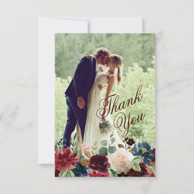 Boda de Flores Inglesas Borgoña y Azul Gracias (Anverso)