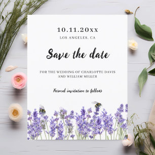 Boda de flores moradas Lavender salva la tarjeta d
