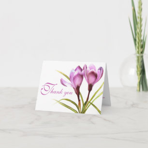 Boda de flores púrpura crocus, tarjeta de agradeci
